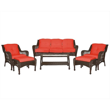 Jeco 6Pc Wicker Seating Set With Red Cushions W61-FS018